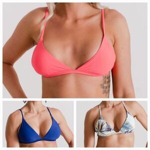 3/$15- Triangle Bikini Top Bundle! Hot Pink Palm & Sapphire Blue, size Small